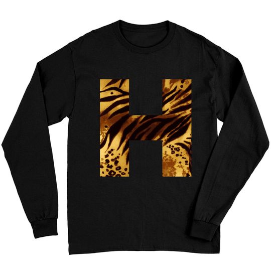 Discover Letter H Initial Name Tiger Print Lettering Big Letters Long Sleeve T-Shirt