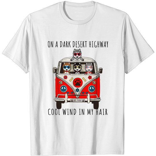 Discover Siberian Husky On A Dark Desert Highway Artwork T-Shirt