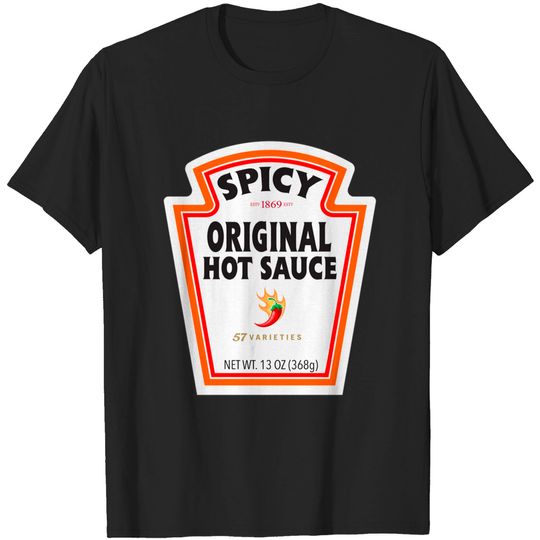 Discover Halloween Matching Costume Spicy Chili Sauce Bottle Label T-Shirt