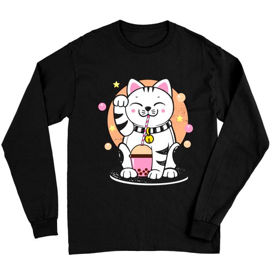 Discover Cat Boba Tea Bubble Tea Anime Kawaii Lucky Cat Maneki Neko Long Sleeve