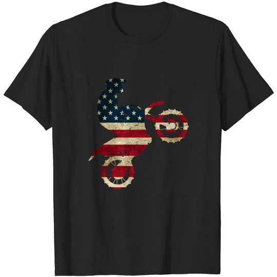 Discover Motocross Dirt Bike tshirt American Flag Gift Brap Shirt Dad T-Shirt