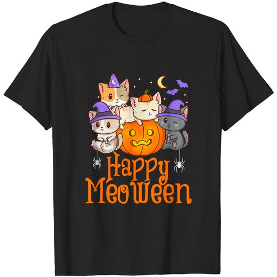 Discover Happy Meoween Witch Cats Cute Halloween Animal Pet Kitten T-Shirt