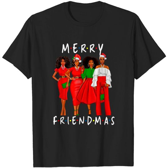 Discover Merry Friendsmas Black Afro African Women Proud Santa Xmas T-Shirt