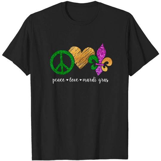 Discover Peace Sign Heart Fleur De Lys Hippie Peace Love Mardi Gras T-Shirt