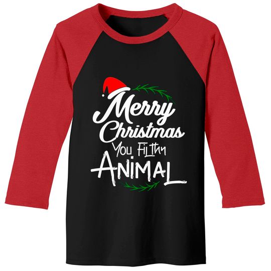 Discover Merry Christmas You Filthy Animal Xmas Tree Baseball Tees