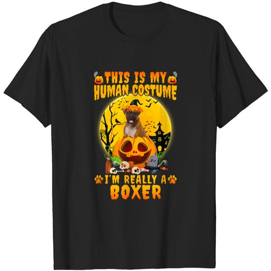 Discover Funny Boxer Witch Halloween Pumpkin Dog T-Shirt