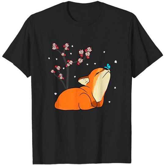Discover Fox Japanese Aesthetic Cherry Blossom Flower T-Shirt