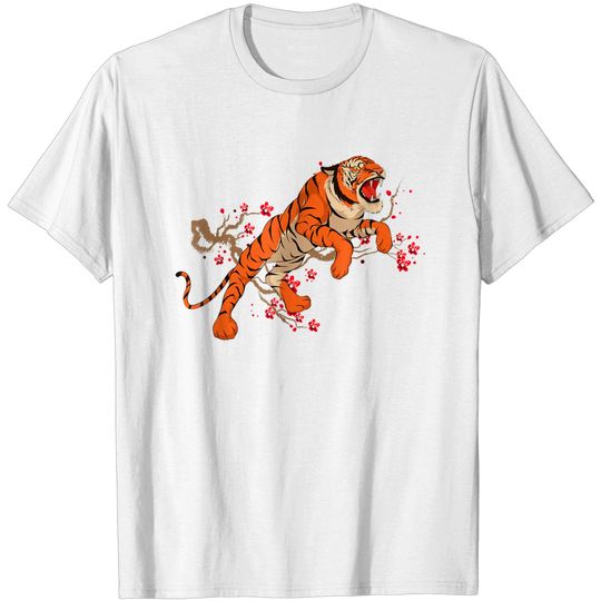Discover Predator Asian Wild Animal Cherry Blossom Sakura Tiger T-Shirt