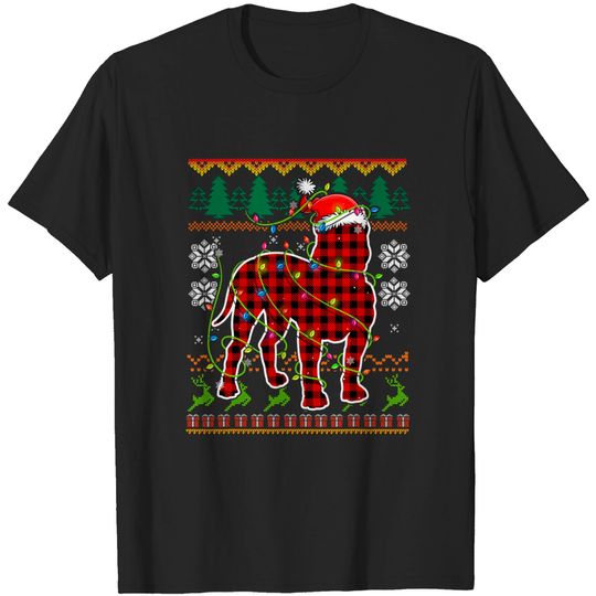 Discover Red Plaid Pitbull Santa Ugly Christmas Sweater Pajamas T-Shirt