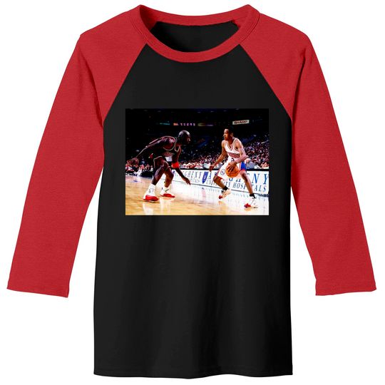 Discover Allen Iverson crossing over Michael Jordan graphic Baseball Tees