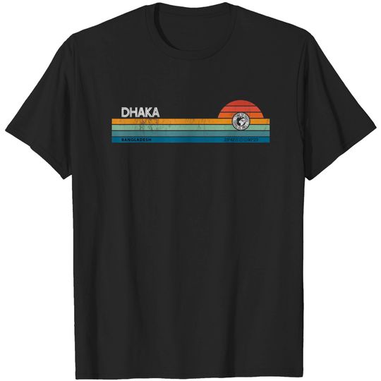 Discover Dhaka Bangladesh Sunset Rainbow Synth Striped T-Shirt