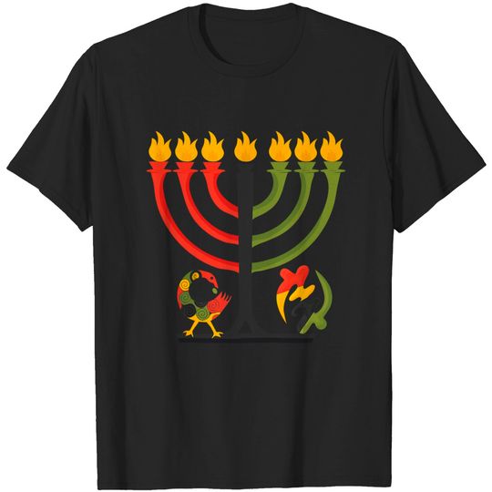 Discover Kwanzaa Kinara with Sankofa Bird and Gye Nyame T-Shirt