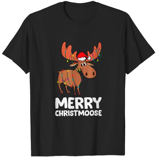 Discover Merry Christmas Xmas Merry Christmoose Santa Hat Moose T-Shirt