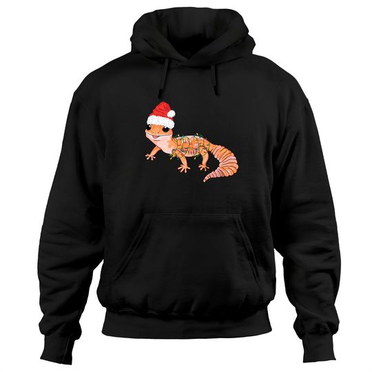 Discover Christmas Lights and Santa Hat Funny Gecko Pullover Hoodie