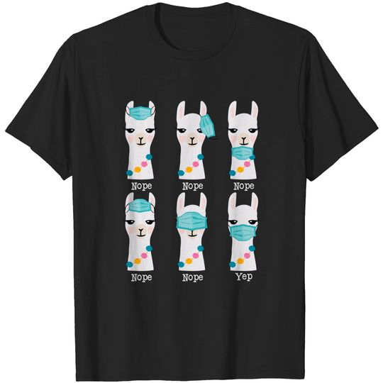 Discover Funny Llama with Face Mask - Llama Face Mask - T-Shirt