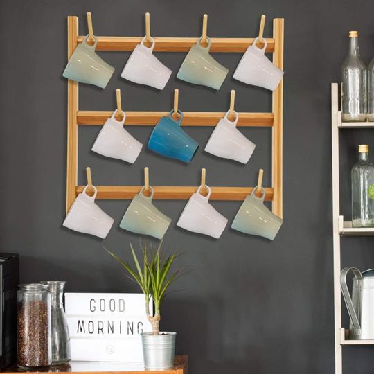 Discover 11-Hook Vintage Bamboo Wall Mounted Mug Holder Rack