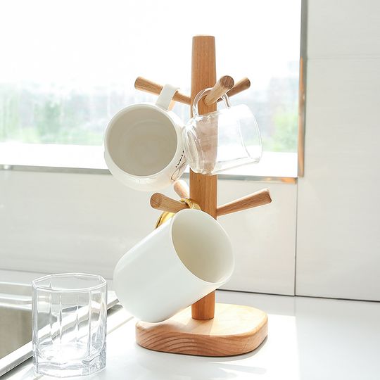 Discover Wooden Mug Rack Holder Stand, Mug Tree Holder with 6 Hooks Cups