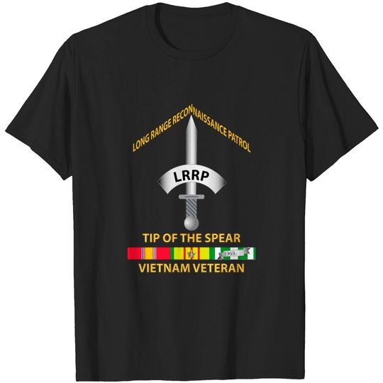 Discover Badge - LRRP - Tip of the Spear - Vietnam Vet w SVC - Veteran - T-Shirt