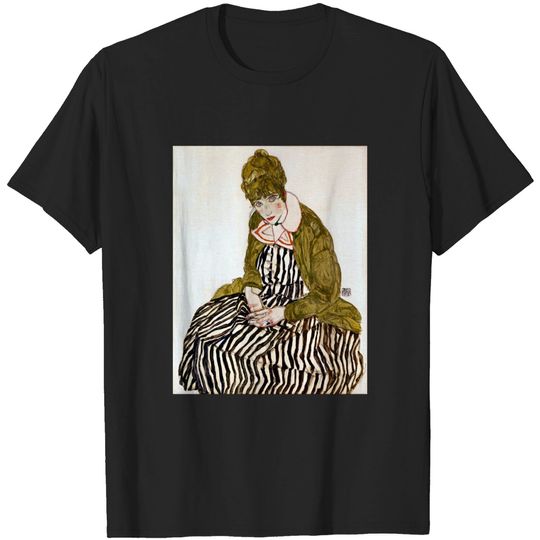 Discover Egon Schiele Edith with Striped Dress, Sitting - Expressionism - T-Shirt