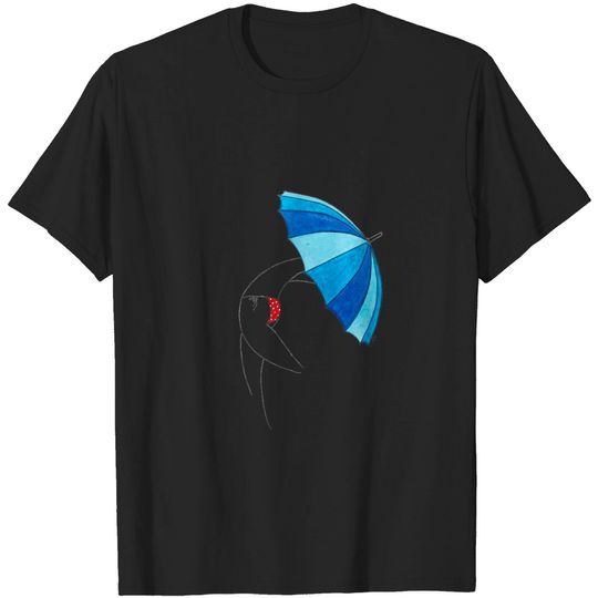 Discover Umbrella Woman n3 by Natasha Kolton · blue tones and white dots red bikini beach girl · simple drawing - Beach Girl - T-Shirt