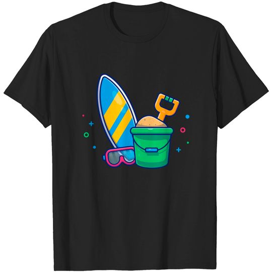 Discover Surfboard, Snorkel sand And Bucket Cartoon - Surfboard - T-Shirt