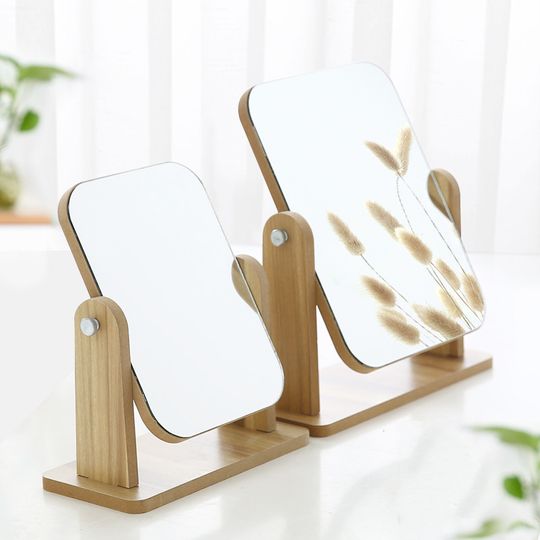 Discover Floatant Desk Mirror, Wooden Mirror 360 Degree Portable Adjustable Table Desk Mirror