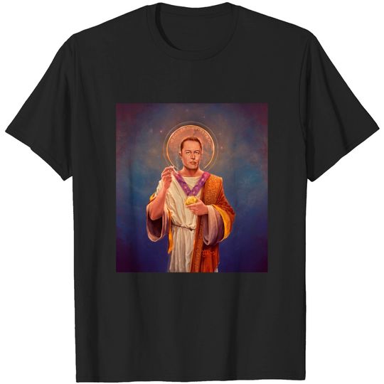 Discover Saint Elon of Musk - Elon Musk Original Religious Painting T-Shirt - Nic Cage - T-Shirt