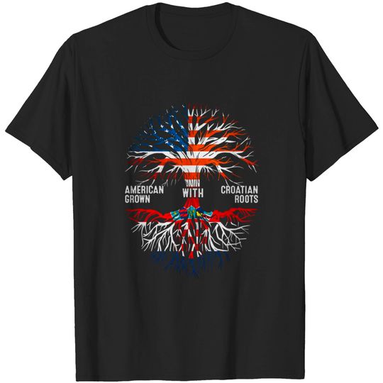 Discover American Grown With Croatian Roots Tree Croatia Flag - American Grown With - T-Shirt