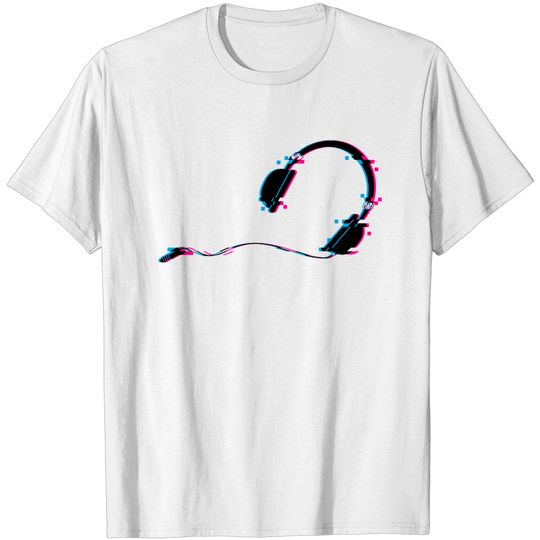 Discover Music Headphones Glitch Art - Headphones - T-Shirt