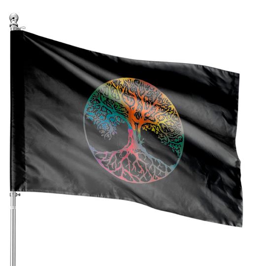 Discover Multi Color Tree of Life - Sacred Geometry - House Flags
