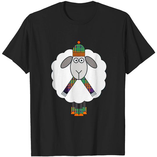 Discover Cosy Winter Sheep with Orange, Green and Purple Tartan Hat, Scarf and Boots - Sheep - T-Shirt
