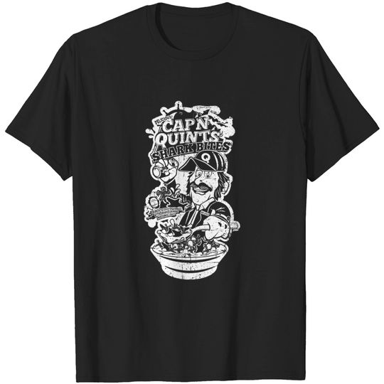Discover Captain Quint's Shark Bites (White Distressed) - Jaws - T-Shirt