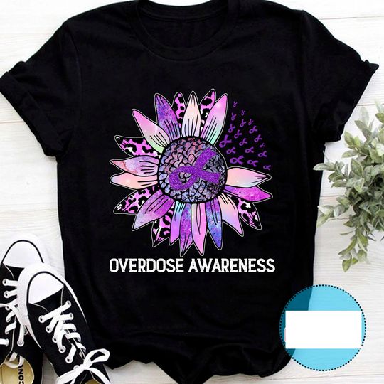 Discover Overdose Awareness Wear Purple Leopard Sunflower Shirt, Overdose Ribbon