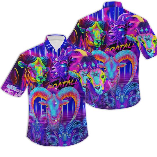 Discover Neon Goat Purple Hawaiian Shirt