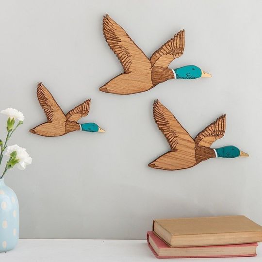 Discover Set of Flying Ducks, Wall Hanging Wooden Duck Decor In 3 Sizes, 1950s Ducks