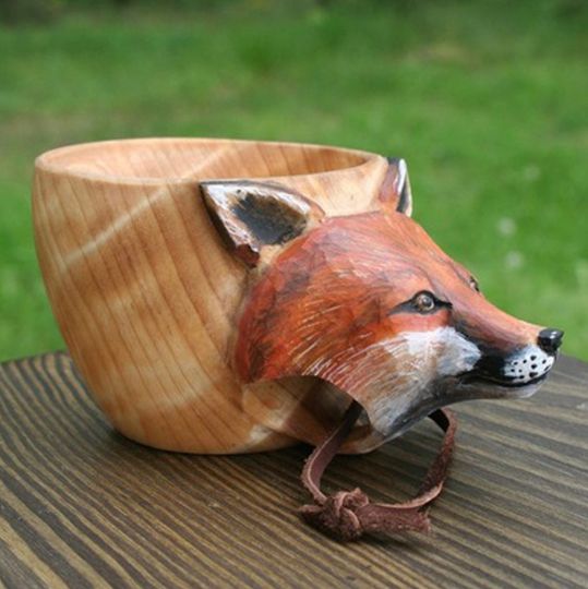 Discover Hand Carved Wooden Mug, Animals Head Image for Travelers, Outdoor Camping