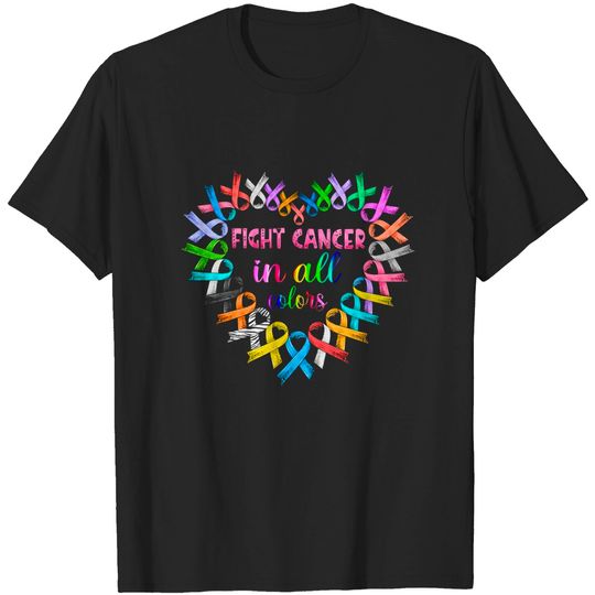 Discover Fight Cancer In All Colors Shirt, Colorful Ribbon Heart Cancer Awareness Shirt