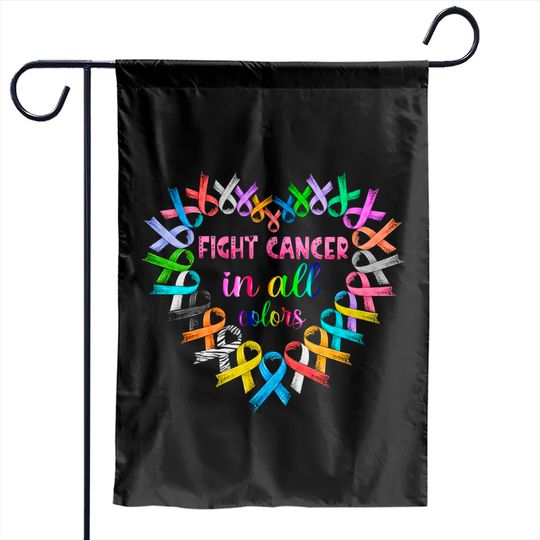 Discover Fight Cancer In All Colors Garden Flags, Colorful Ribbon Heart Cancer Awareness Garden Flags