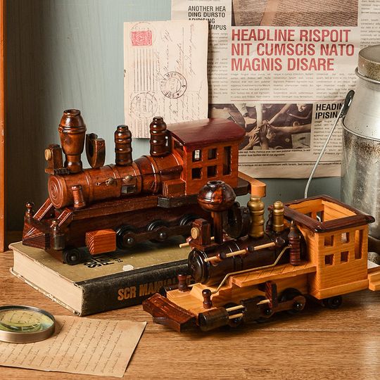 Discover Vintage Wooden Train Decoration Creative Home Desktop Train Model Decoration