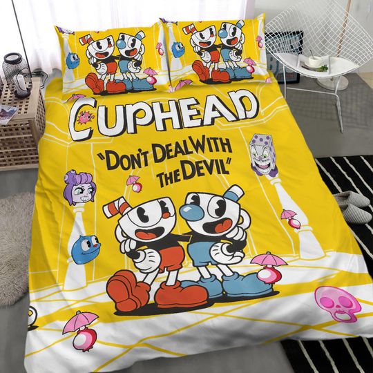 Discover Cuphead Bedding Set, Gamer Blanket, Cuphead and Mugman Birthday Bedding Set