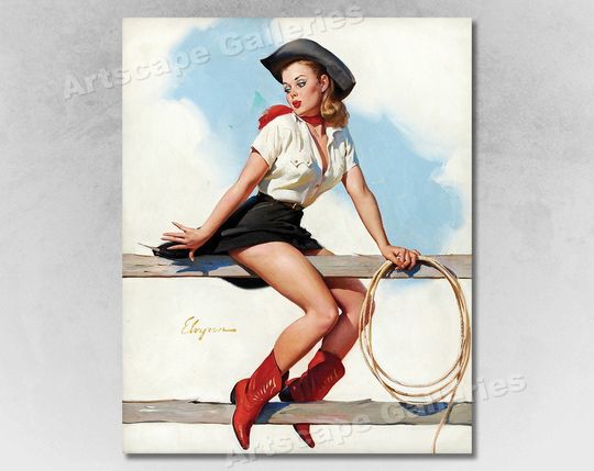 Discover Hi-Ho Sliver Vintage Style Elvgren PinUp Girl Poster Cowboy Rodeo Roping