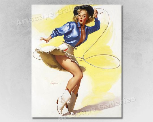 Discover Rodeo "On Her Toes" Vintage Style Elvgren Roping Cowgirl Pin-Up Poster