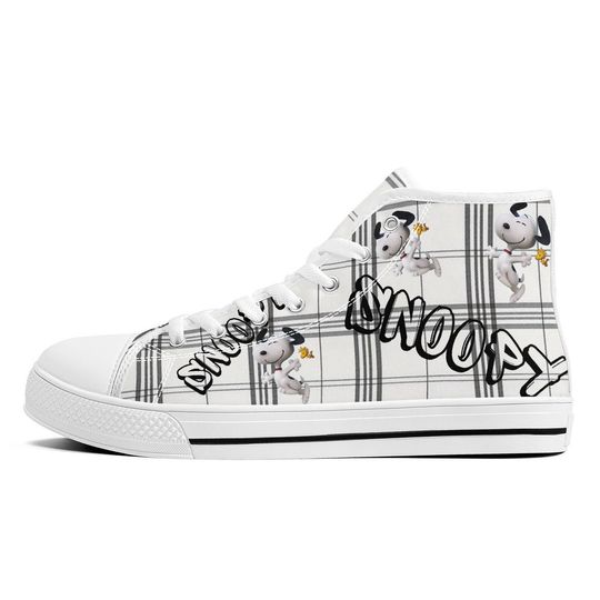 Discover Black And White Snoopy Sneakers  Charlie Brown Cartoon High-Top Sneakers