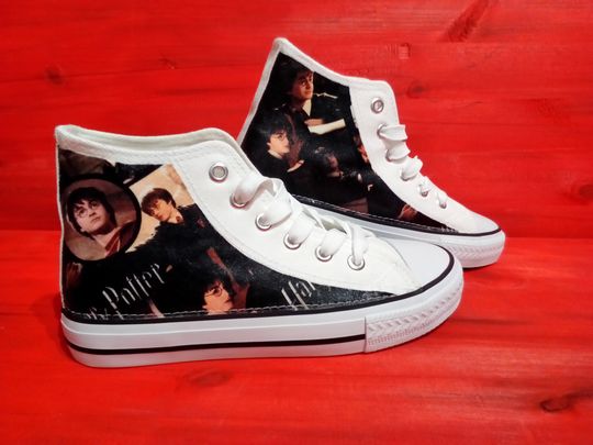 Discover Canvas Shoe Trainers, Kids to Adults, Hand Customised with Harry, Hermione or Ron or two of them.