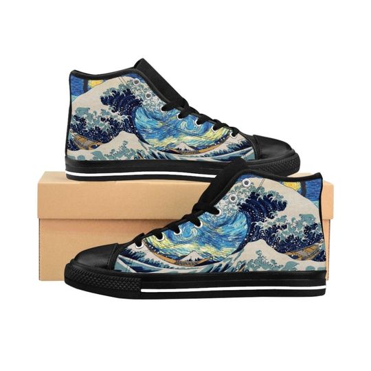 Discover Van Gogh Great Wave Starry Night Custom shoes, Men's High-top Sneakers