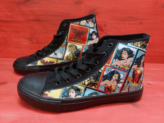 Discover Canvas Shoes Hand Customised with Wonder Woman fabric