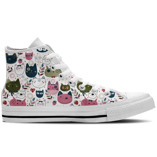 Discover Kitty Cat Shoes - High Top Sneakers with Cartoon cat patterns