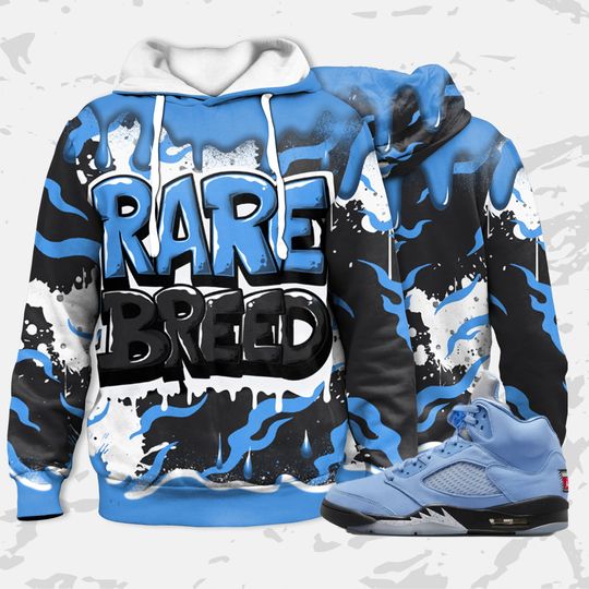 Discover Rare Breed 3D Drippin Unisex Hoodie Matching Jordan 5 University Blue