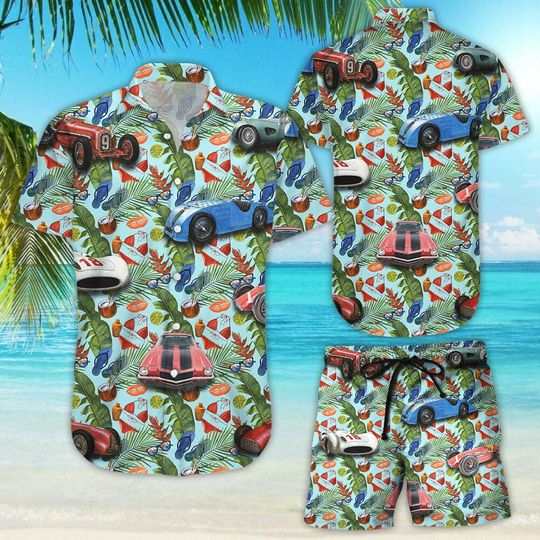 Discover Racing Car Hawaiian Shirt - Racing Car Vintage Tropical Hawaii Shirt