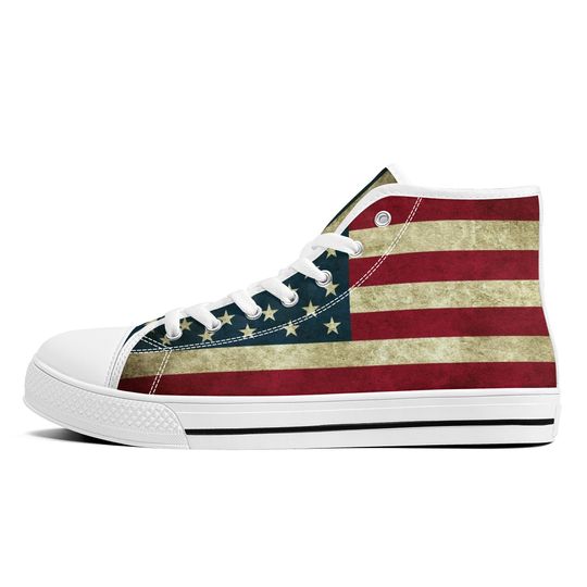 Discover High-Top Canvas Sneakers Proud American Vintage Flag US Lover Sneakers